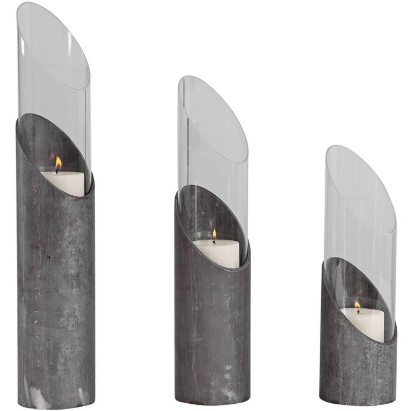 Uttermost Karter Raw Iron Angular Pillar Candle Holders Set of 3