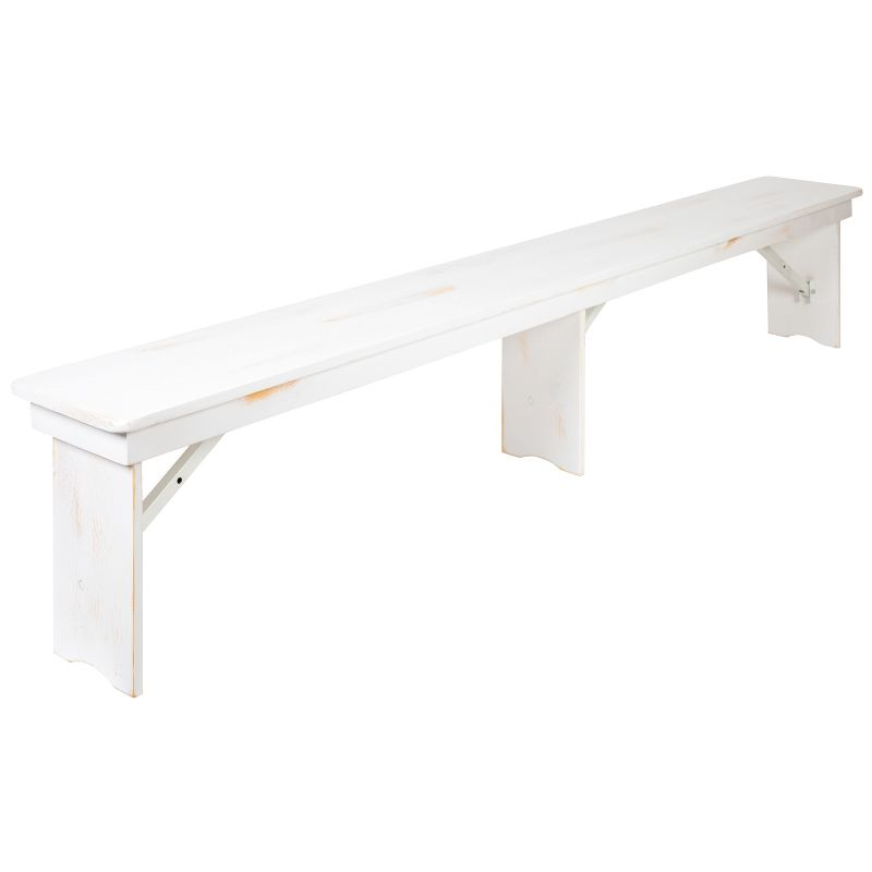 Flash Furniture HERCULES Series 8' x 12" Antique Rustic Solid White Pine Folding Farm Bench with 3 Legs