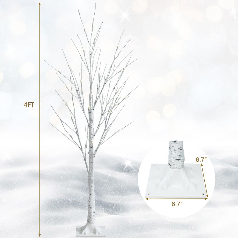 Costway 4ft Pre-lit White Twig Birch Tree for Christmas Holiday w/ 48 LED Lights