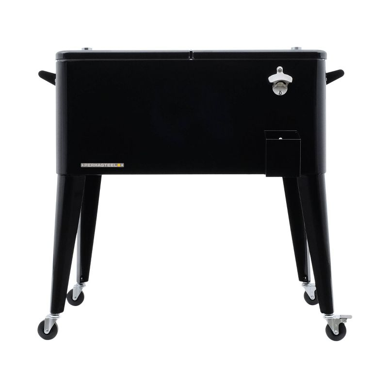 80qt Portable Rolling Patio Cooler - Black - Permasteel: Outdoor Cooler Cart with Stay Up Lid & Bottle Opener