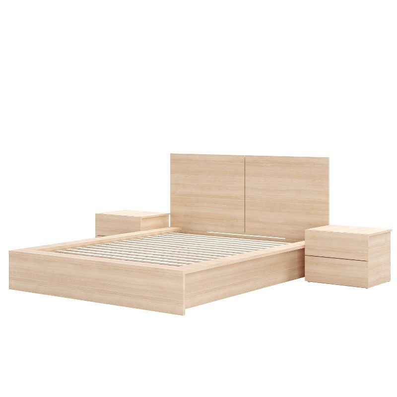 Nexera Queen 4pc James Bedroom Set Natural Blonde: Modern Minimalist Design with Platform Bed & Nightstands