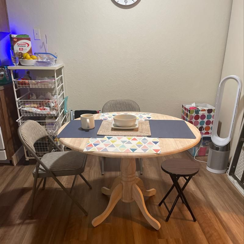 International Concepts 42" Mason Round Dual Drop Leaf Extendable Dining Table White/Natural : Seats 4, Oval Shape