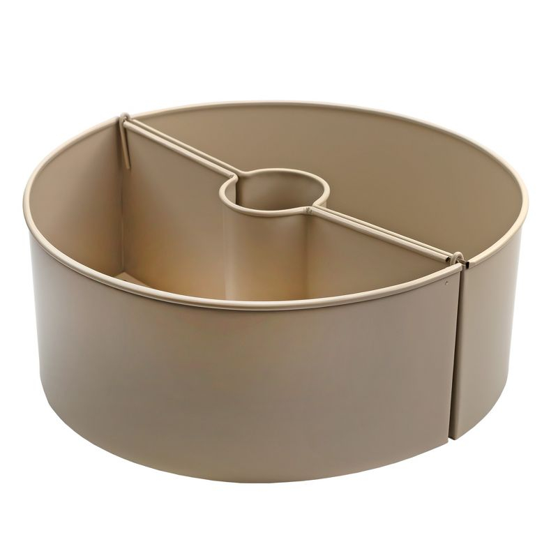 AuldHome Design Greige Round Umbrella Planter for Patio Table, Enamelware Half-Circle Planter Pots