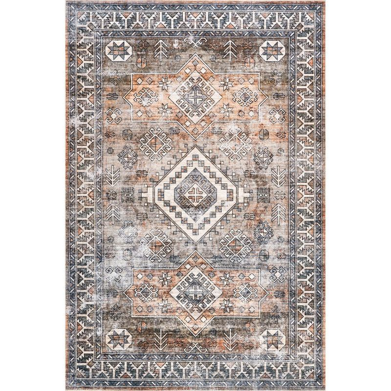 Nuloom 5x8 Machine Washable Rain Haven Vintage Medallion Indoor Area Rug, Rust Non-Slip Backing, Stain Resistant, BedroomLiving Room, Kitchen