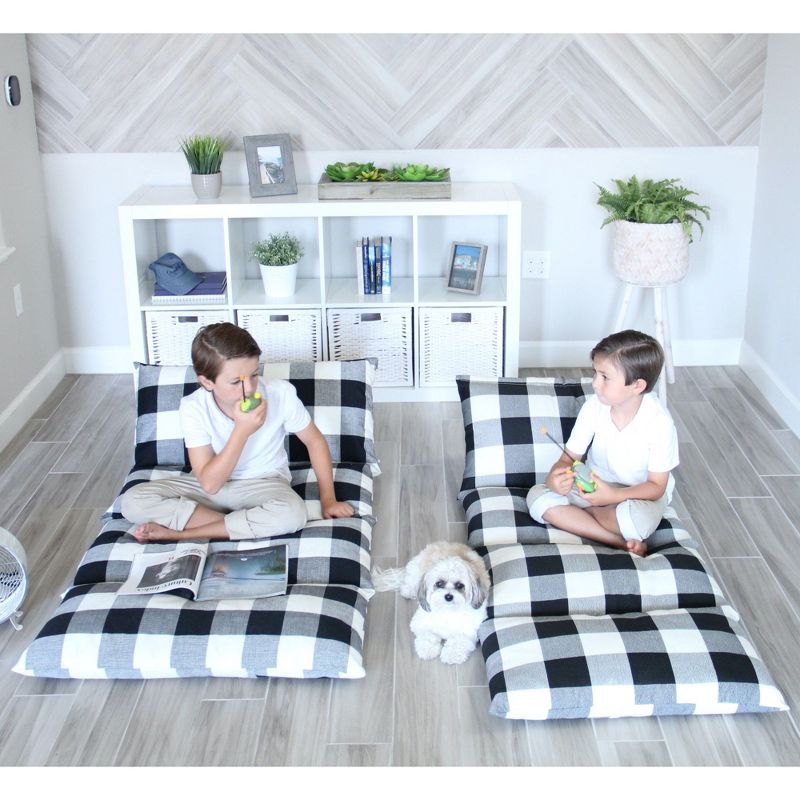 Butterfly Craze Butterfly Craze Floor Pillow Case, Mattress Bed Lounger Cover, Black/White Plaid, King Size - for Kids & Adults