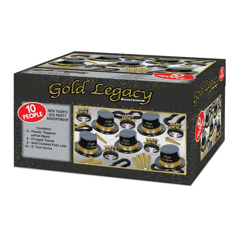 Beistle New Year Gold Legacy Assortment for 10 people includes 20 items for your Party Gold