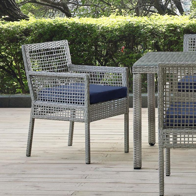 Modway Aura Outdoor Patio Wicker Rattan Dining Armchair - Gray Navy