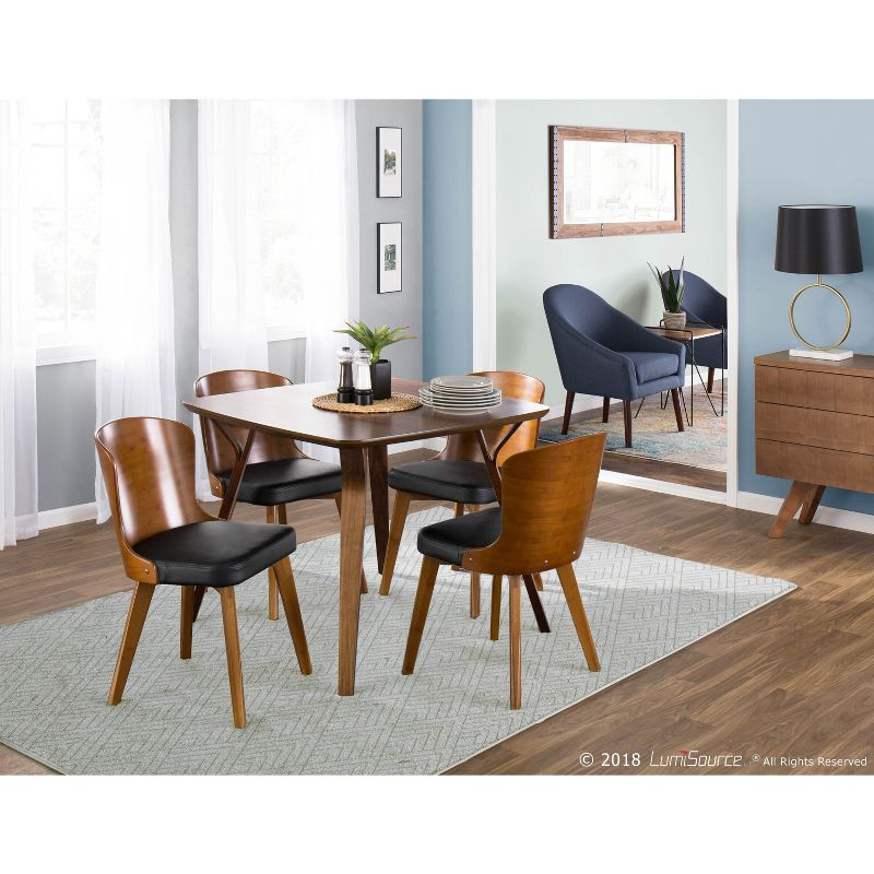 Bocello Mid-Century Modern Chair Black/Walnut - LumiSource: Faux Leather, Wood Frame, Armless