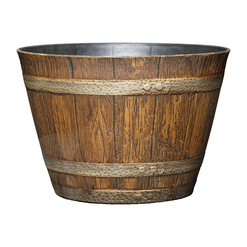 Classic Home and Garden 5pc Whiskey Barrel Planter Pot Distressed Oak: UV Protected, High Density Resin, Indoor/Outdoor Use