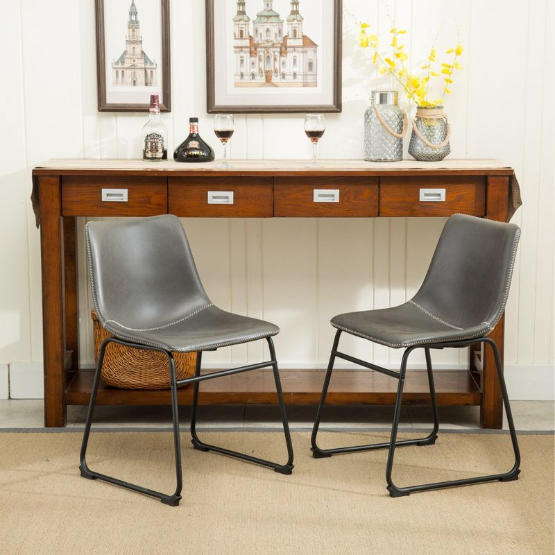 Roundhill Furniture Lotusville Vintage PU Leather Dining Chairs, Antique Gray, Set of 2