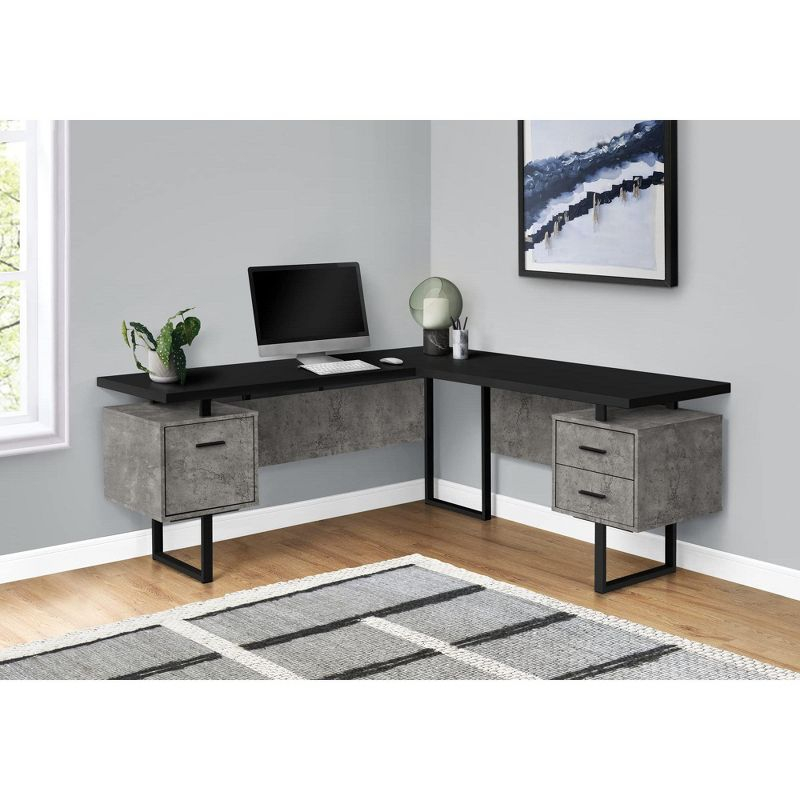Monarch Specialties Computer Desk Home Office Corner Left Right Set-Up Storage Drawers  L Shape  Metal Laminate Grey Black Contemporary Modern