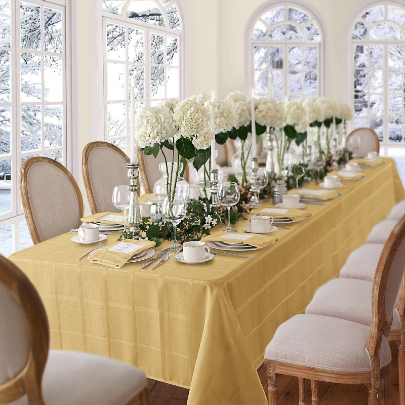 Elegance Plaid Stain & Water Resistant Tablecloth - 60" x 144" Rectangle - Ribbon Gold - Elrene Home Fashions