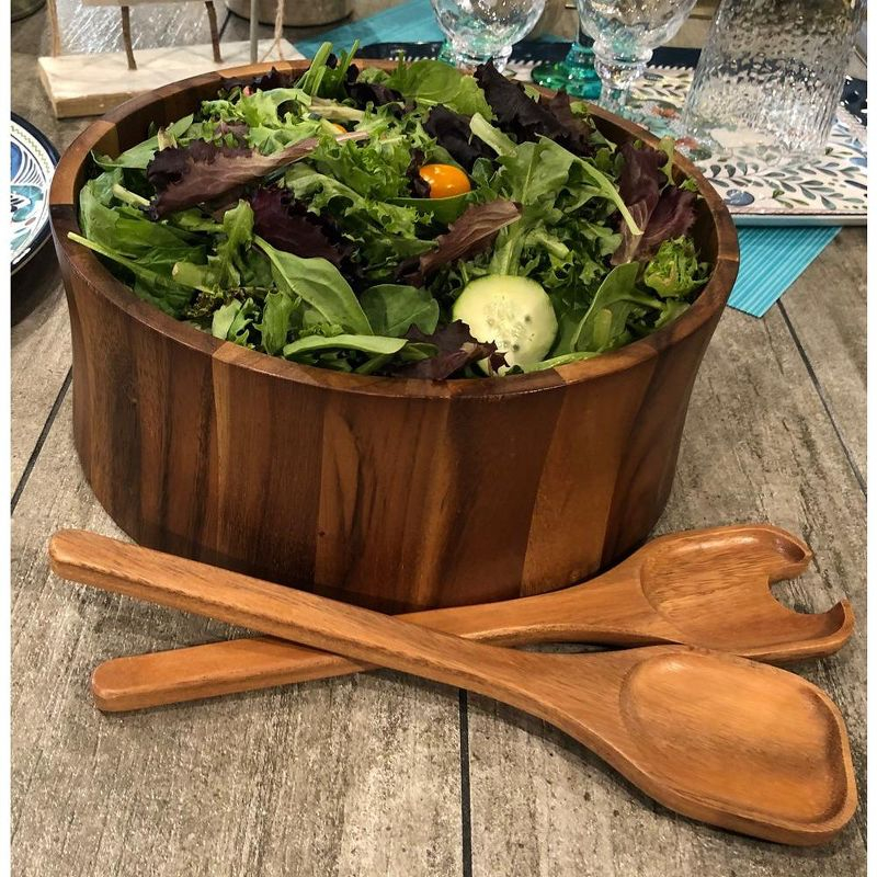 Kalmar Home Solid Acacia Wood X-Large Salad Bowl with Servers