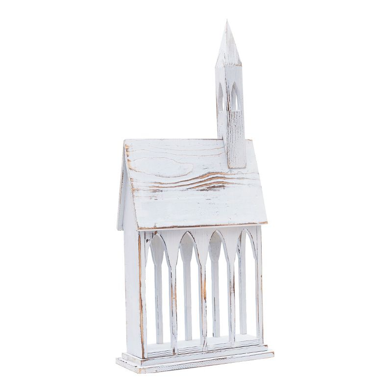 Gallerie II 24" Rustic White Church Chapel w/ White Roof Easter & Christmas Card Mail Holder