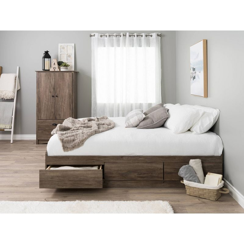 King Mate's Platform Storage Bed with 6 Drawers Drifted Gray - Prepac: King-Sized, No Box Spring Needed