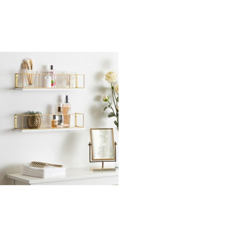 24" x 4" 2pc Decorative Wall Shelf Set Brown/Black - Uniek: Kate & Laurel No Assembly, Wood & Metal