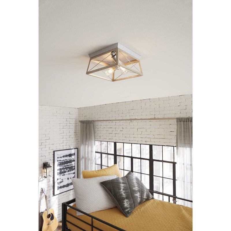 Progress Lighting Briarwood 2-Light Flush Mount, Graphite Finish, Faux-Painted Wood Enclosure, Canopy Included