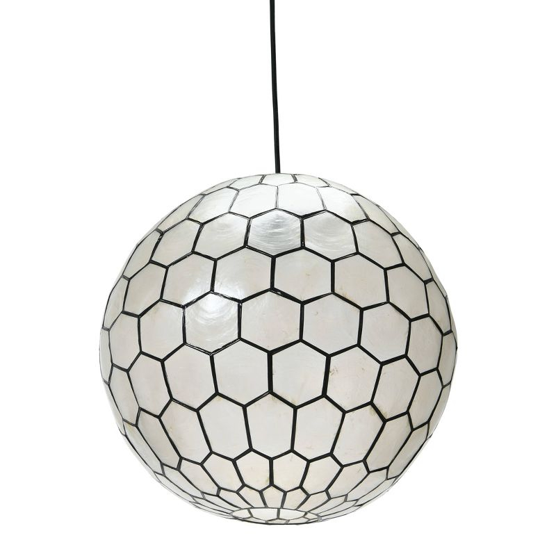 Storied Home 16"x15" Capiz Honeycomb Globe Pendant Light: Artisan Crafted, ETL Listed, Metal Frame