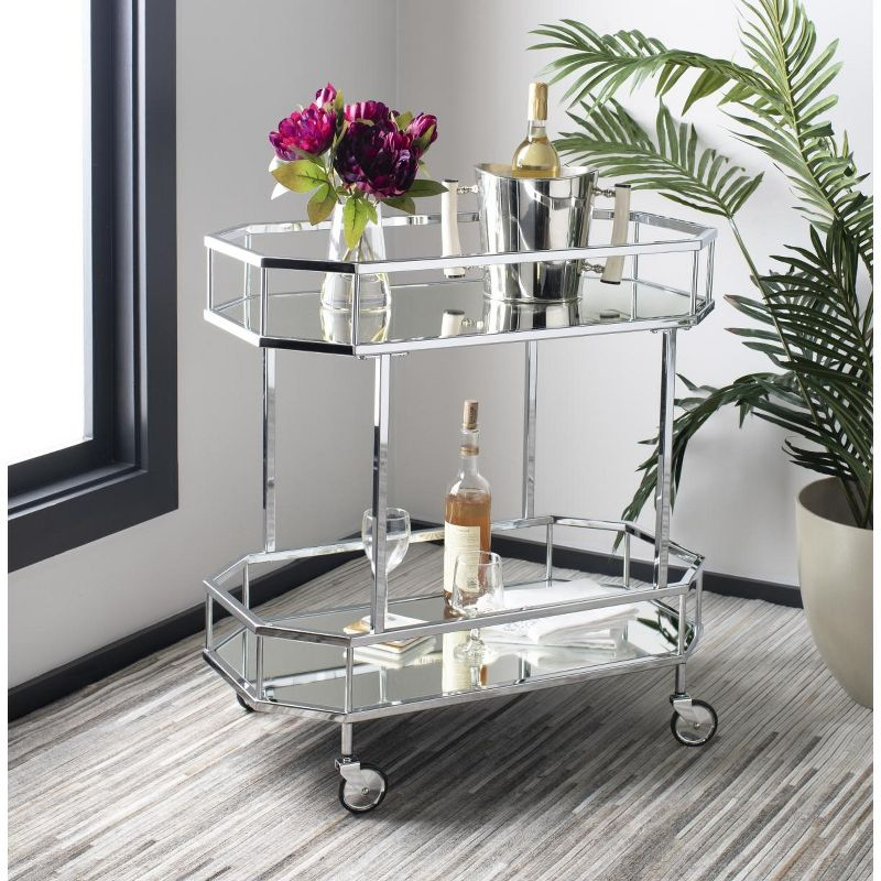 Silva 2 Tier Octagon Bar Cart - BCT8004B - Chrome/Mirror - Safavieh