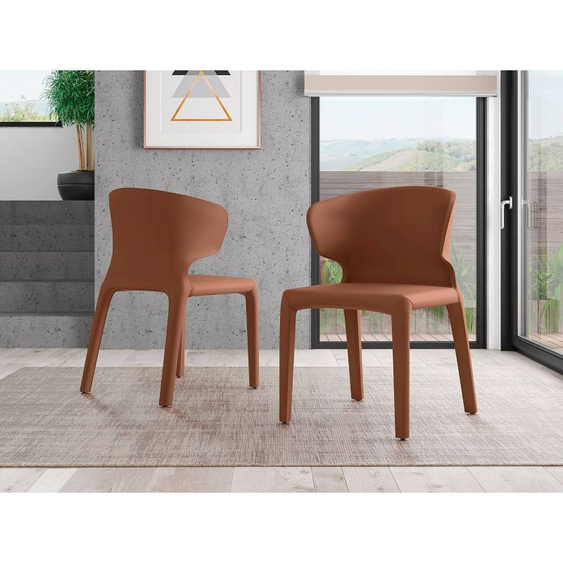 Set of 2 Conrad Faux Leather Dining Chairs Saddle - Manhattan Comfort: Mid-Century Modern, Metal Frame, Cushioned