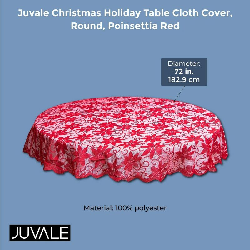 Juvale 72 Inch Round Tablecloth, Red Lace Christmas Tablecloth with Poinsettia Design for Holiday Decorations, Dining Room