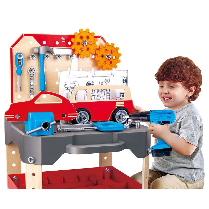 Hape: Junior Inventor: Vehicle Service & Repair Workbench - 71pc, Ages 3+