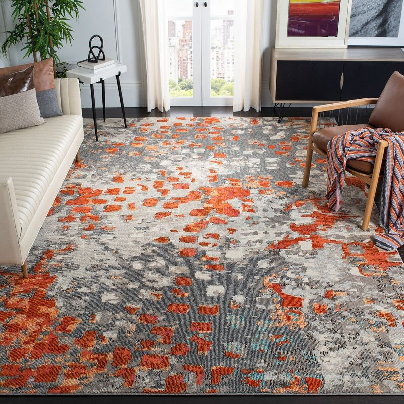 Monaco MNC225 Power Loomed Indoor Area Rug - Grey/Orange - 10'x14' - Safavieh