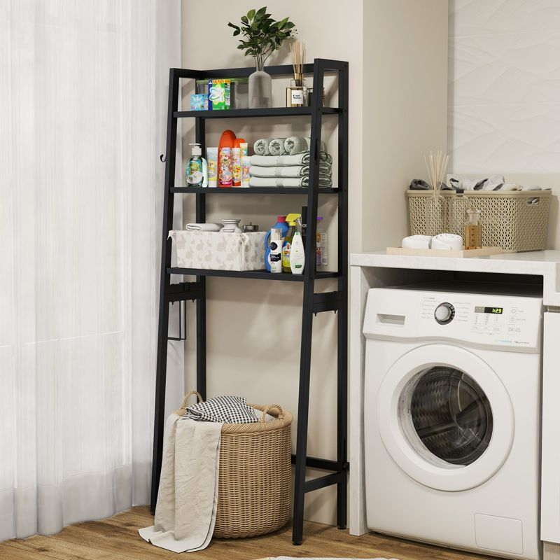 Tangkula Over-the-Toilet Storage 3-Tier Freestanding Bathroom Organizer Shelf w/ 2 Hanging Hooks & Toilet Paper Holder White/Black