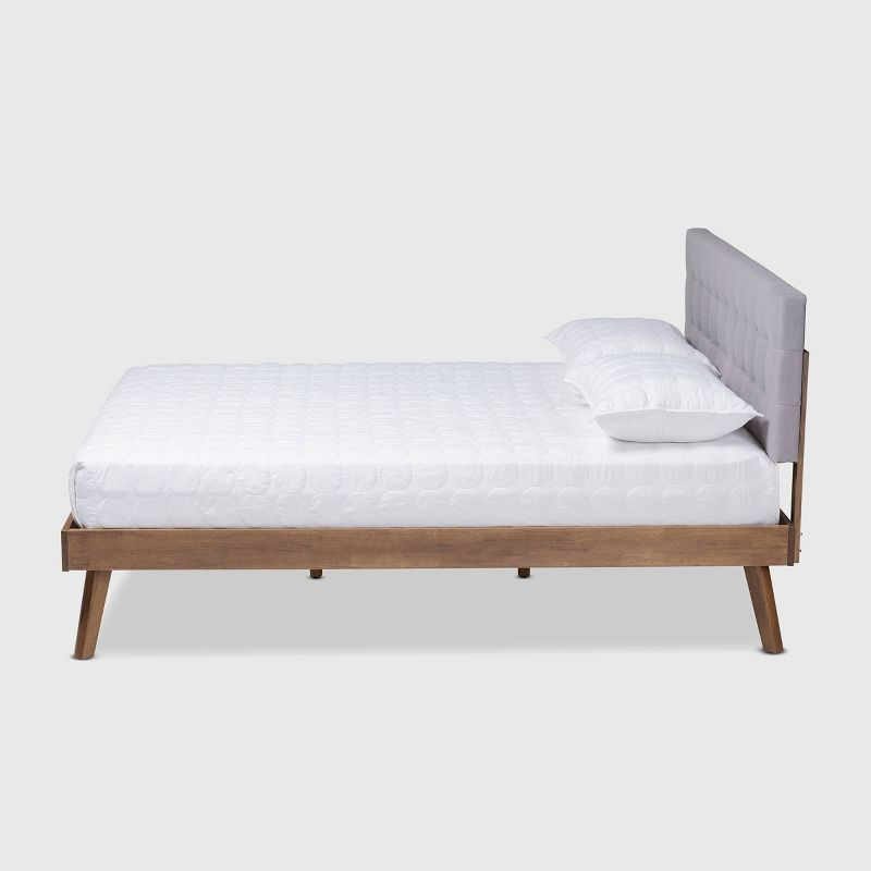 Full Devan Fabric Upholstered Platform Bed with Headboard Gray/Walnut - Baxton Studio: Mid-Century Modern, No Box Spring Needed