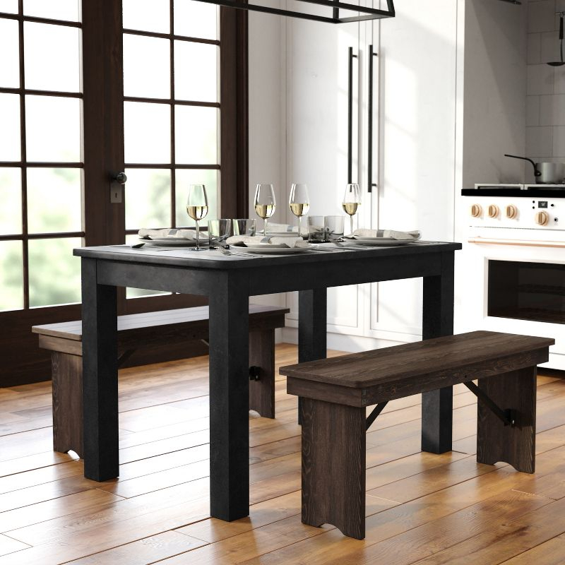 Flash Furniture HERCULES 46" x 30" Rectangular Black Wash Solid Pine Farm Dining Table