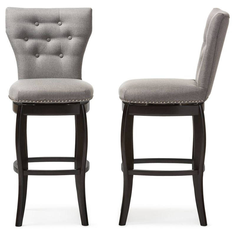 Baxton Studio 29" Leonice Fabric Upholstered Button Tufted Swivel Barstool Gray: Rubberwood Frame, Polyester Upholstery