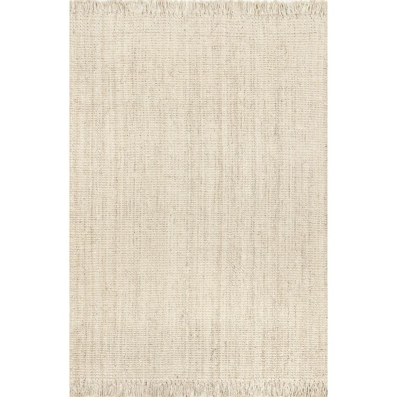 Nuloom 6 Round Daniela Jute Tassel Hand Woven Indoor Area Rug, Off White, Solid Chunky Farmhouse Design, Natural Fiber BedroomLiving Room