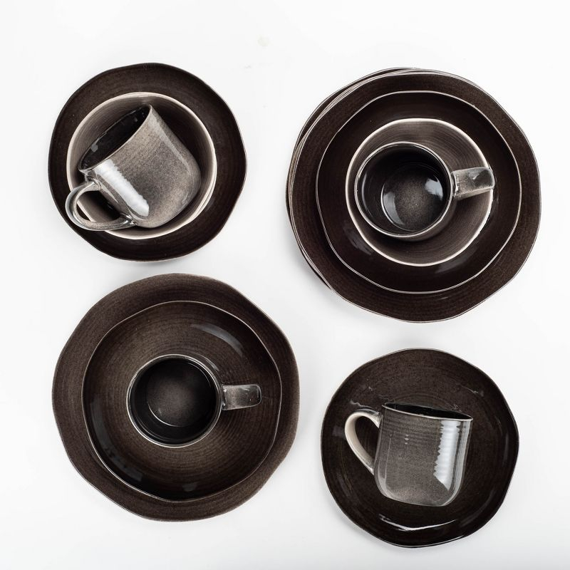 Elanze Designs 16-Piece Reactive Glaze Ceramic Stoneware Dinnerware - Service for 4, Mocha Grey Ombre