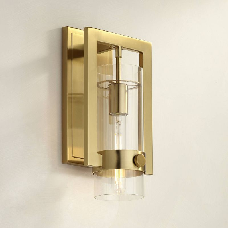 Possini Euro Design Derina Modern Wall Sconce Warm Gold Metal Hardwire 7" Fixture Clear Glass Shade for Bedroom Bathroom Bedside