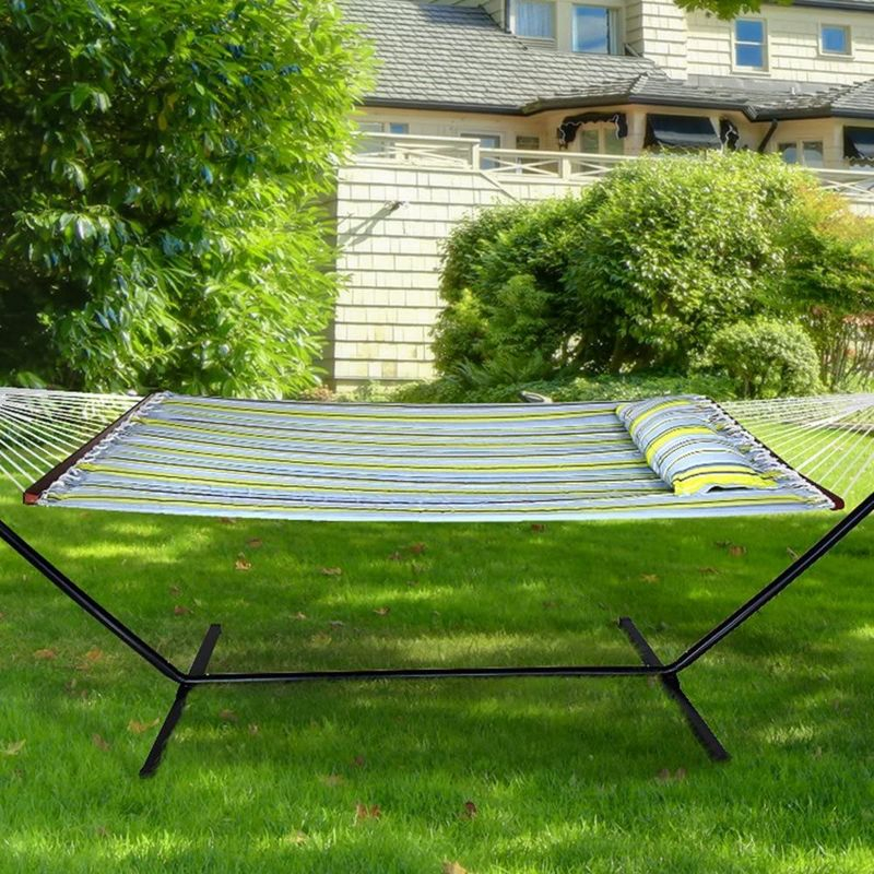 Sorbus 2-Person Stylish Hammock with Stand- 53" Large Cotton Outdoor Hammock- Spreader bars & Pillow Included- Heavy Duty 450lbs
