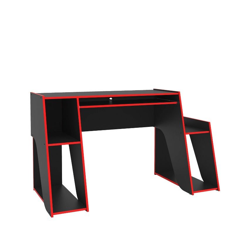 Polifurniture Kyoto Gaming Desk Black/Red : Modern Style, Adult Assembly, Open Storage Shelf, Wood Frame