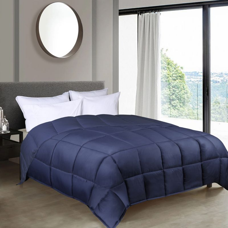 Brushed Microfiber Reversible Comforter Medium Weight Down Alternative Bedding, Full/Queen, Navy Blue - Blue Nile Mills