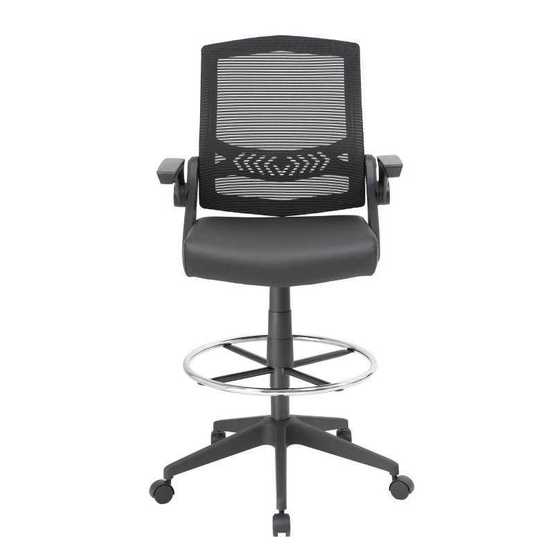 Boss Office Products Drafting Stool with Flip Arms Mesh Black: Adjustable for Tall Desks, Ergonomic Design, Nylon Frame