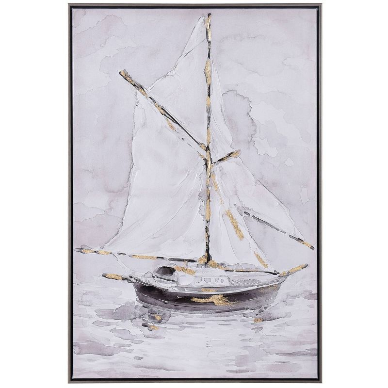 35"x24" Lifted Sail Hand Painted Framed Canvas Art Yellow - StyleCraft: Nautical Abstract Wall Decor