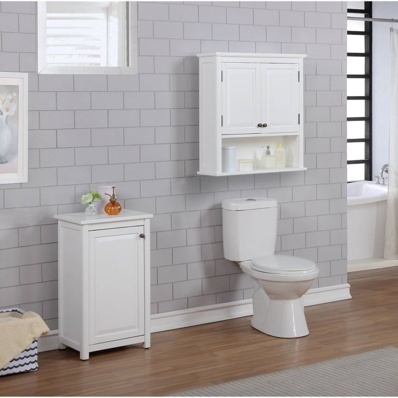 Dorset Wall Mounted Bath Storage Cabinet with Two Doors and Open Shelf White - Alaterre Furniture: Hardwood Medicine Cabinet, Adjustable Shelf
