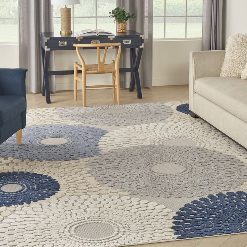 Nourison Aloha Bold Geometric Flatweave High-Low Indoor Outdoor Area Rug Blue/Grey 7'10" x 10'6"