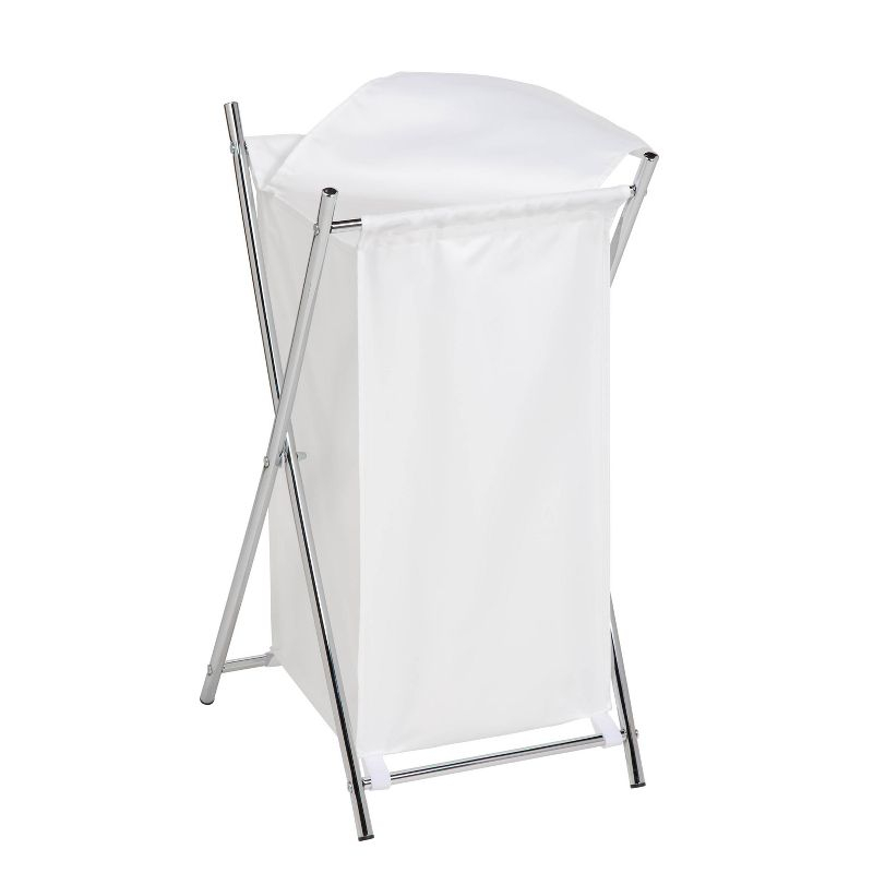 Honey-Can-Do Folding Hamper Chrome: Steel Frame, Collapsible Laundry Sorter with Lid, 3 Volume Capacity, Silver