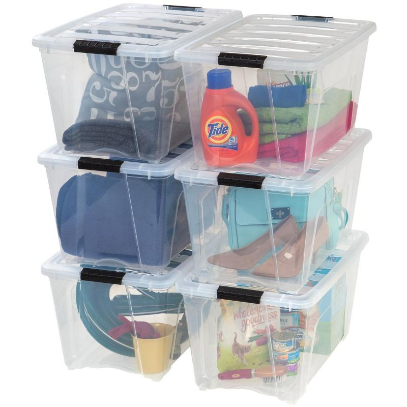IRIS USA 6 Pack 54 Qt Stackable Plastic Storage Bins with Lids, BPA Free, See Through Organizing Solution, Durable Nestable Containers, Clear