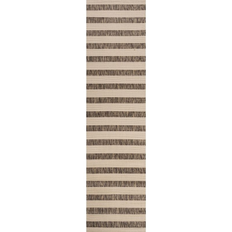 2'x8' Aveiro Wide Stripe Indoor/Outdoor Runner Rug, Beige/Brown - JONATHAN Y