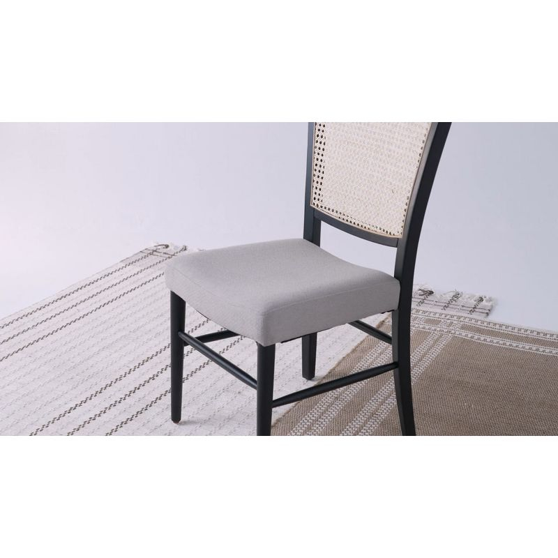 Maven Lane Vera Classical Wooden Dining Chair in Antiqued White Finish with Cream Weave Upholstery, Set of 2