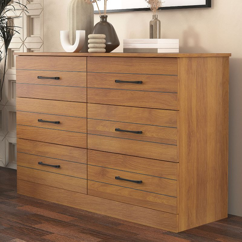 Galano Elis Amber Walnut 6 Drawer 47.2 in. Wide Dresser (Sturdy, Effortless Assembly with Interlocking Drawers)