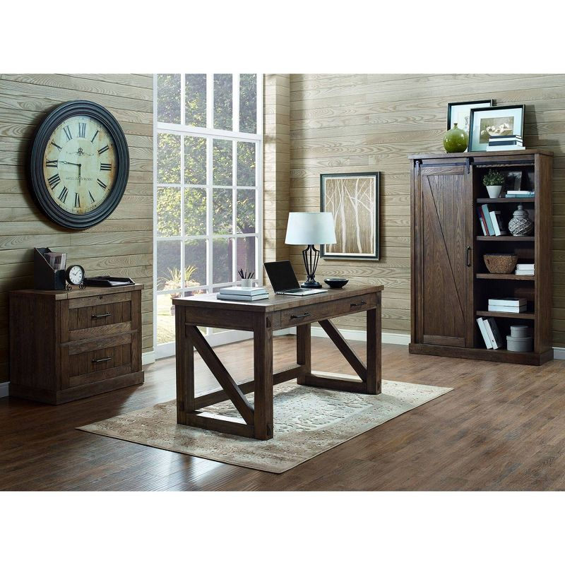 Avondale Rustic Writing Desk Brown - Martin Furniture: Oak Finish, Timber Legs, Metal Hardware, 58" Width