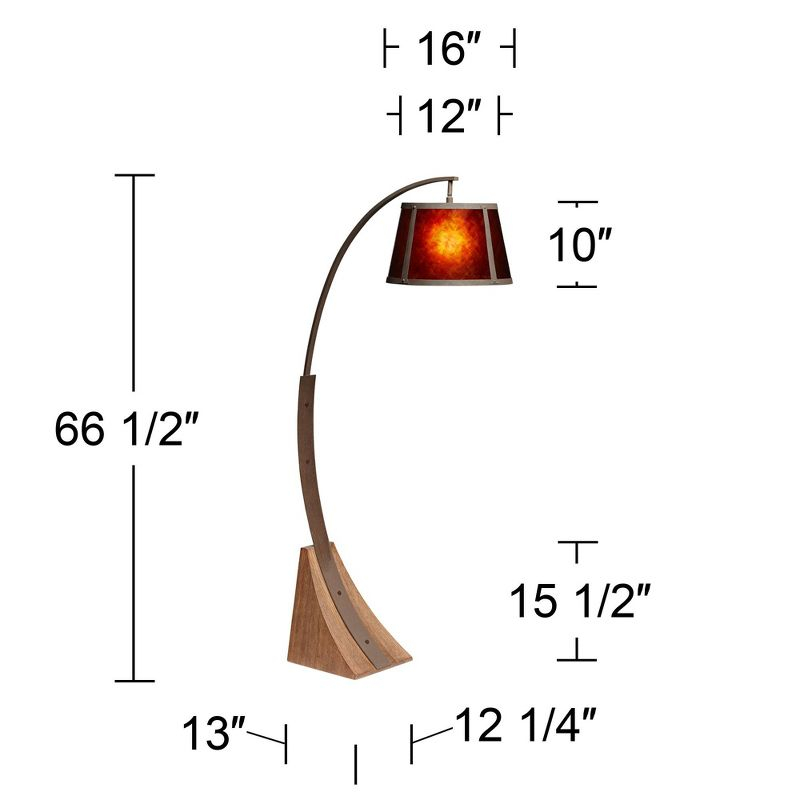 Franklin Iron Works Oak River Rustic Mission Arc Floor Lamp 66 1/2" Tall Dark Rust Wood Amber Mica Drum Shade for Living Room Reading Bedroom Office