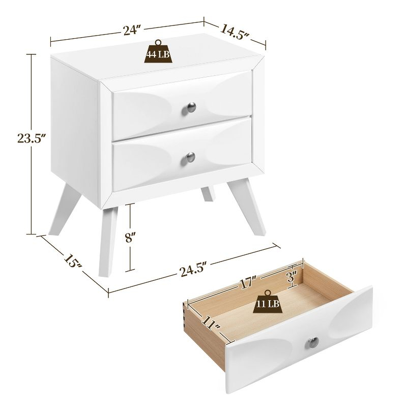 Yaheetech Modern Vintage 2-Drawer Nightstand End Table for Living Room, White