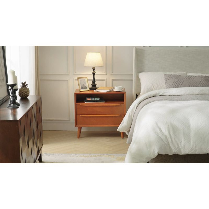 Margery Mid-century Modern 2 - Drawer Nightstand with Built-In Outlets | HULALA HOME-WALNUT